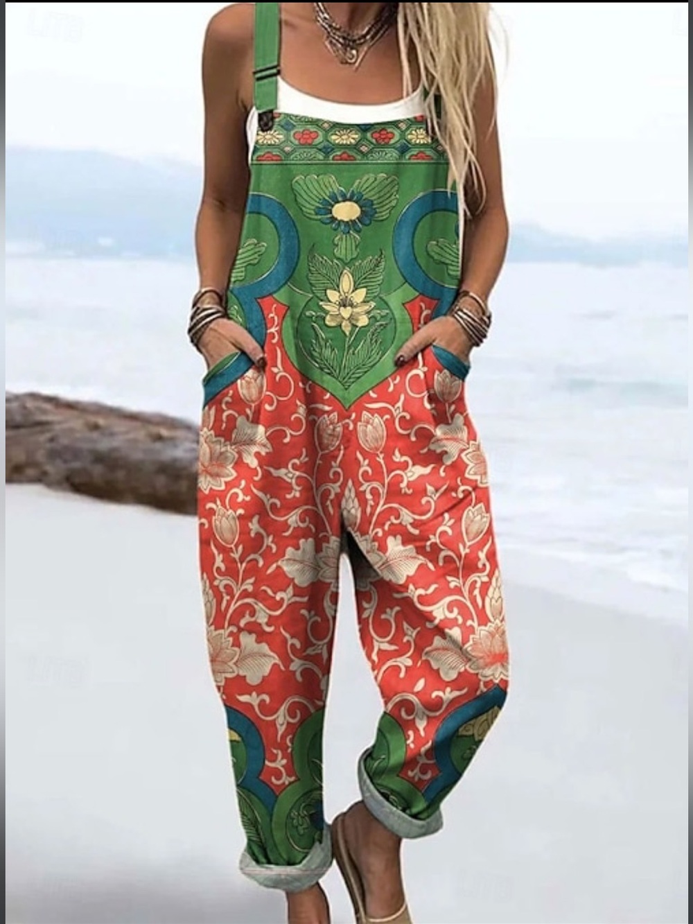 Mini In The Box Wide Leg Floral Bib Overalls with Pockets NWT Size Medium